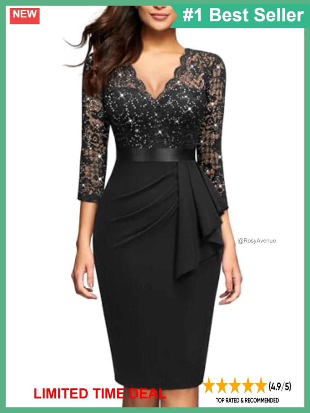 Retro V Neck Floral Lace Ruffle Cocktail Party Dress Formal